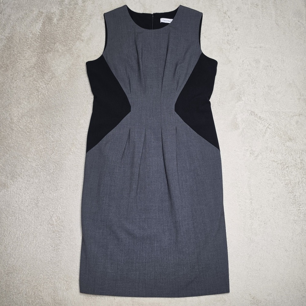 Calvin Klein Size 12 Colorblock Sheath Dress Grey Black Sleeveless Workwear